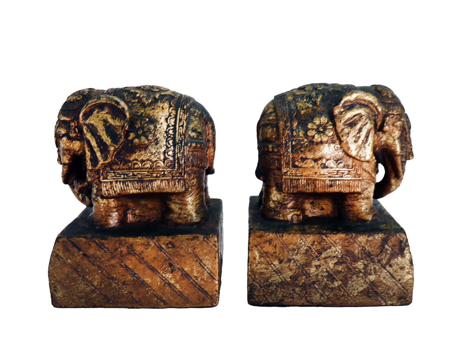 Pair of Indian Gilt Cast Iron Elephant Bookends - AS IS (1 of 13)