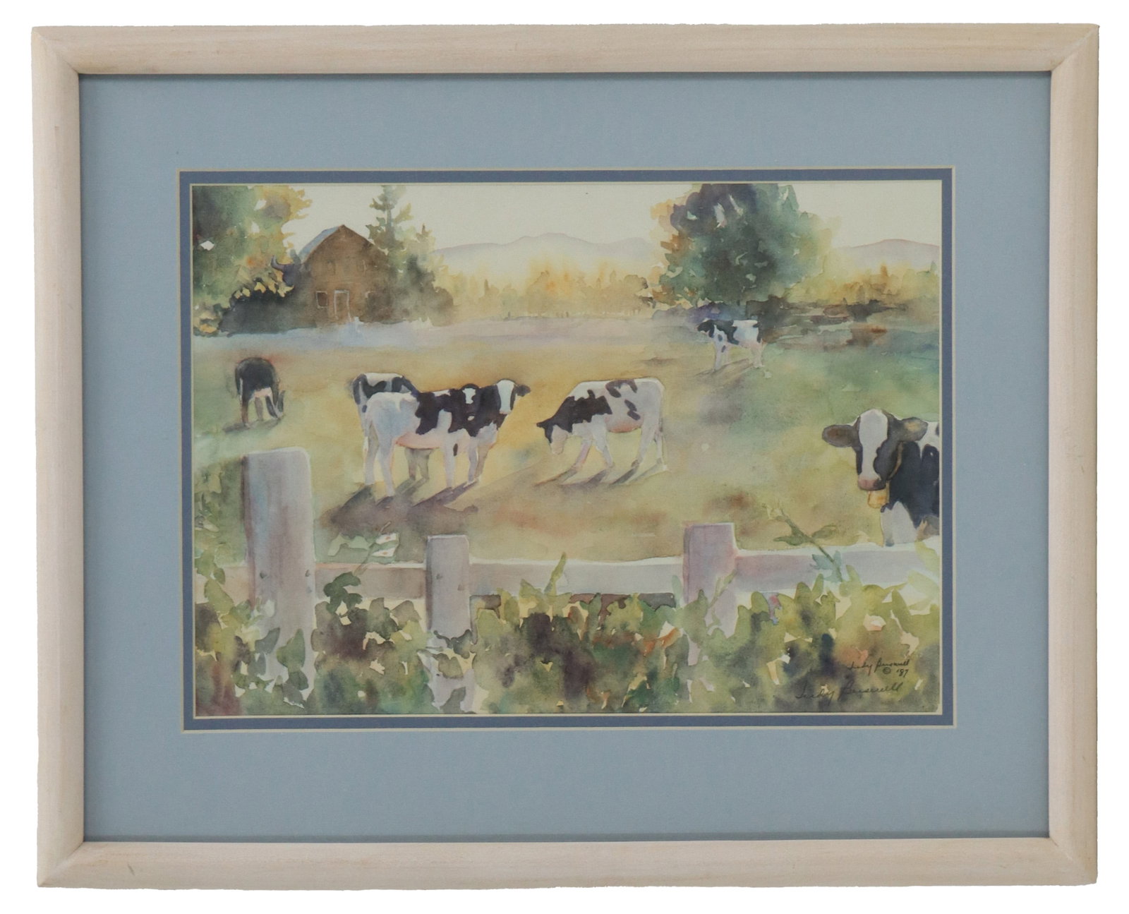 Judy Buswell (20th Century) American, Watercolor Landscape with Cows (1 of 8)