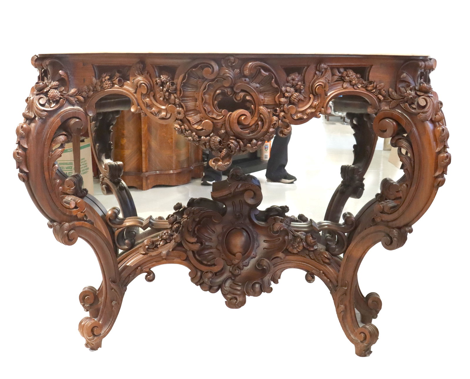 Antique Rococo Rosewood Pier Table with Marble Top Attributed to John Henry Belter: Antique Rococo Rosewood Pier Table with Marble Top Attributed to John Henry Belter. Size: 22 x 39 x 55 1/2 in. 