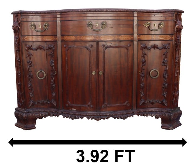 Antique Mahogany Chippendale Style Desk With Egyptian Revival Elements: Antique Mahogany Chippendale Style Desk With Egyptian Revival Elements. Glorious brass accents and multiple drawers with cartouches, crosses, and more designs. Size: 47 x 29 1/2 x 32 1/2 in. Thomas C