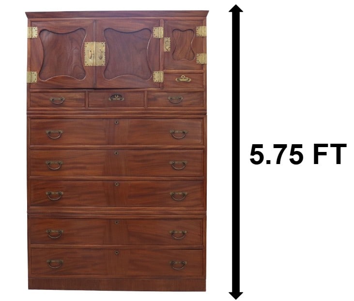 Japanese Tall Mahogany Three Section Tansu Cabinet with Brass Hardware: Japanese Tall Mahogany Three Section Tansu Cabinet with Brass Hardware. Antique piece, rebuilt and refinished in the 1990s. Size: 45 x 19 3/4 x 69 in. Tansu are traditional Japanese m