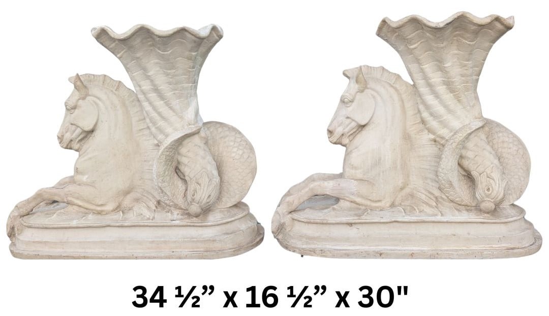 Pair of Large Hippocampus Concrete and Plaster Planters (1 of 11)