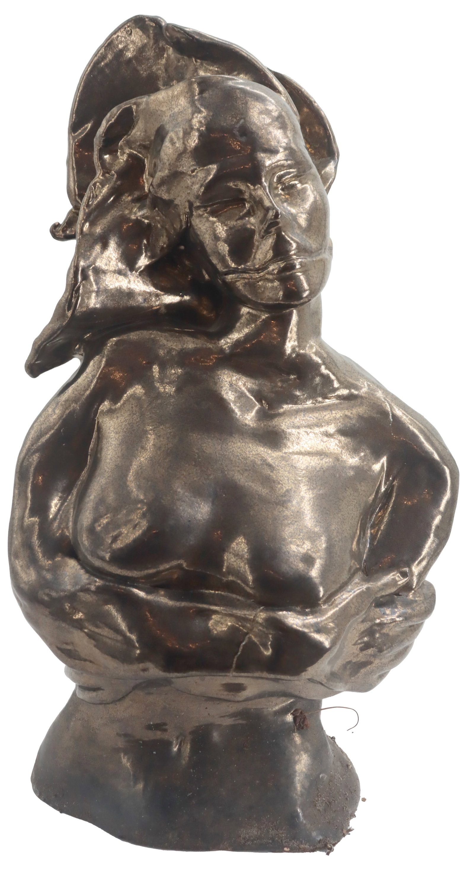 Bernard Rosenberg (1949-2025) American, Bronze Toned Ceramic Bust: Bernard Rosenberg (1949-2025) American, Bronze Toned Ceramic Bust. Depicts a woman with billowing hair and her arms crossed over her chest. A Star of David is stamped into the piece near the base, a s