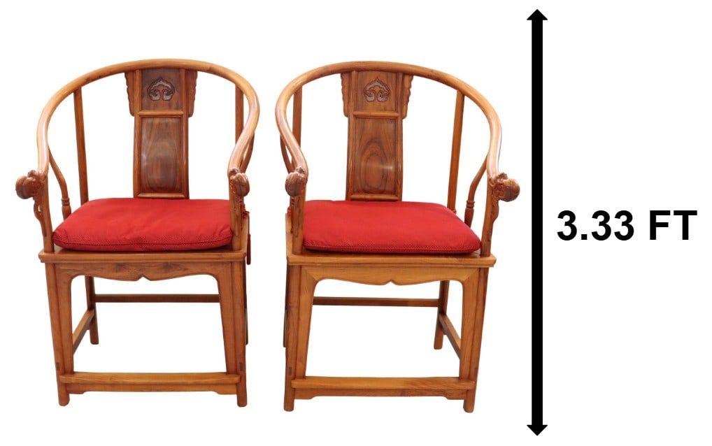 (2) Chinese Carved Huanghuali Horseshoe-Backed Armchairs (1 of 20)