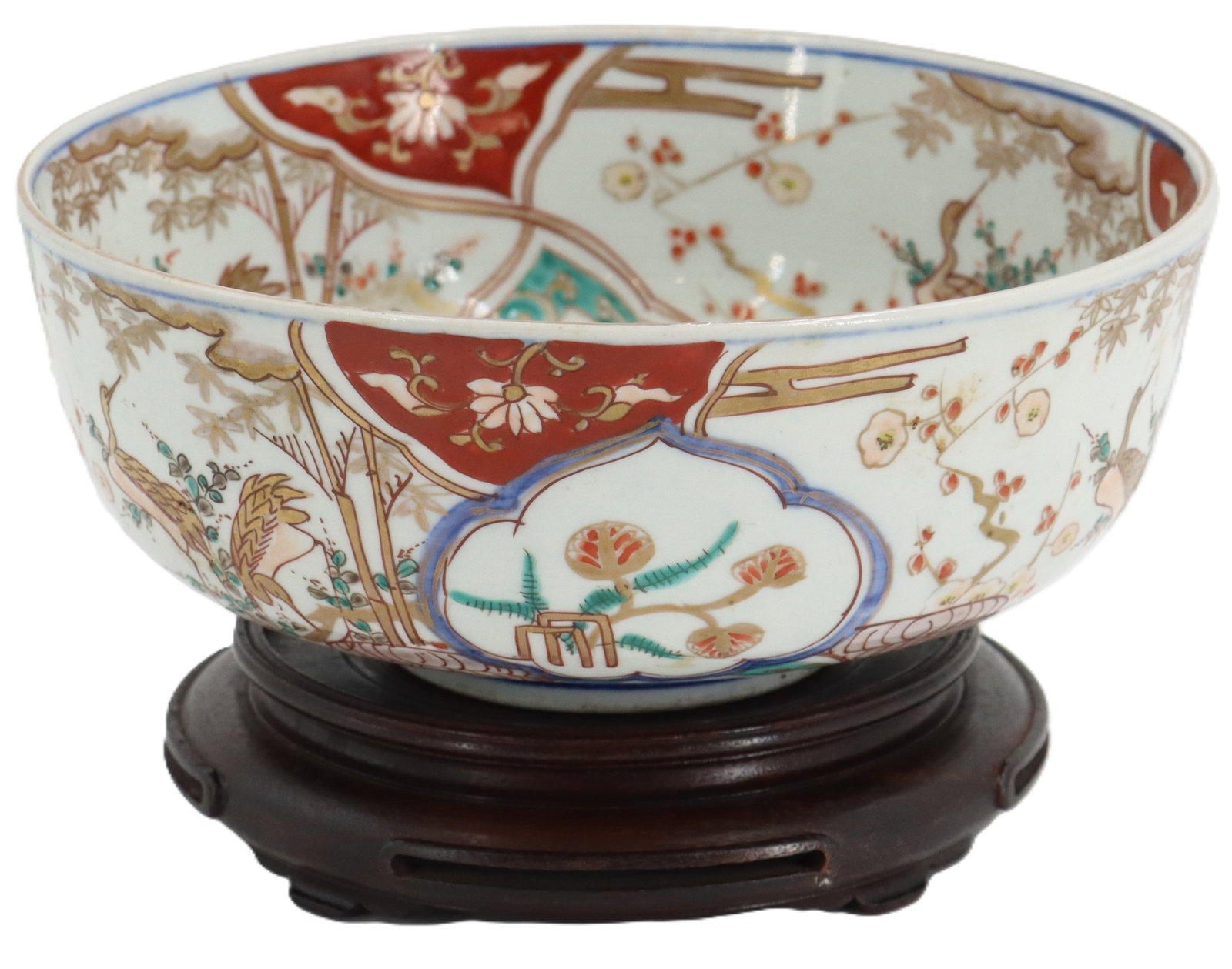 Japanese Imari Porcelain Bowl and Wooden Stand (1 of 19)