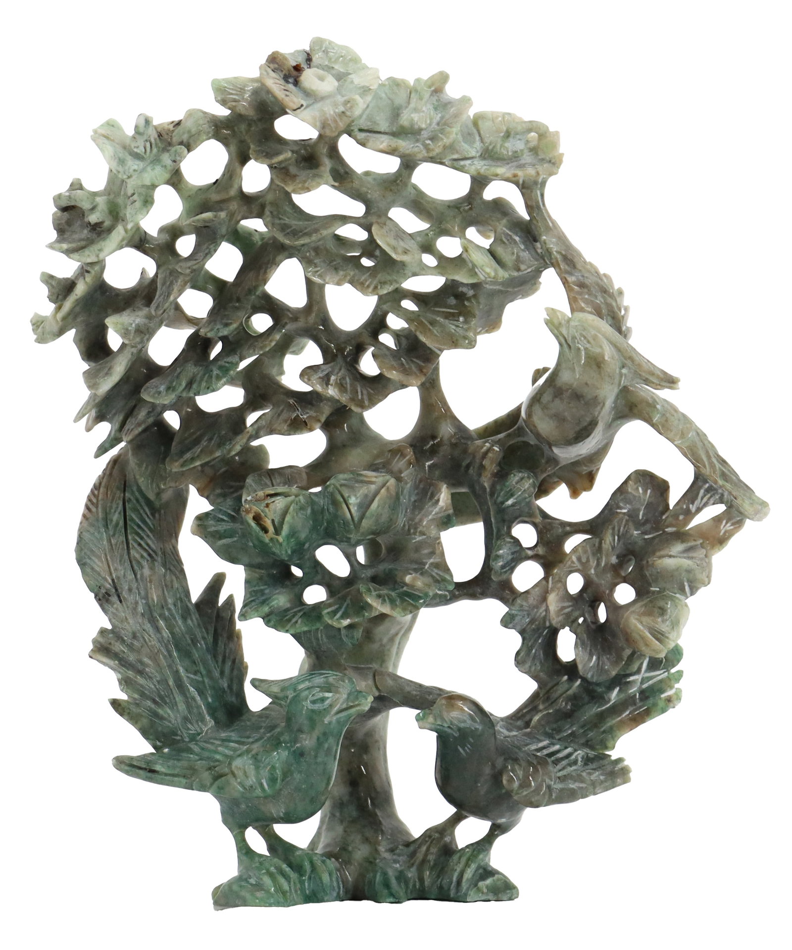 Chinese Green Jade Carving of Birds Under Bush (1 of 17)