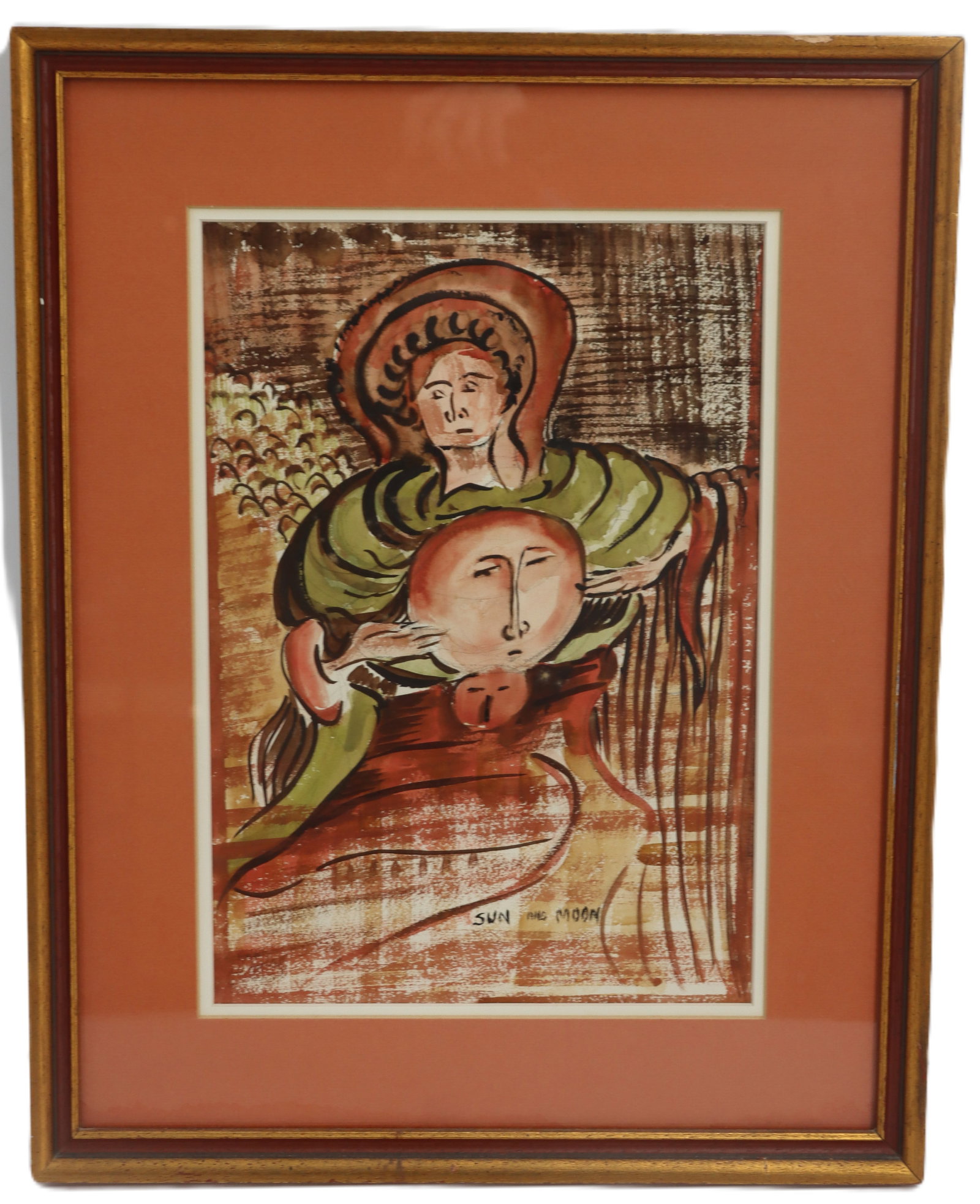 Marker and Mixed Media Abstract Expressionist Figural "Sun and Moon" (1 of 10)