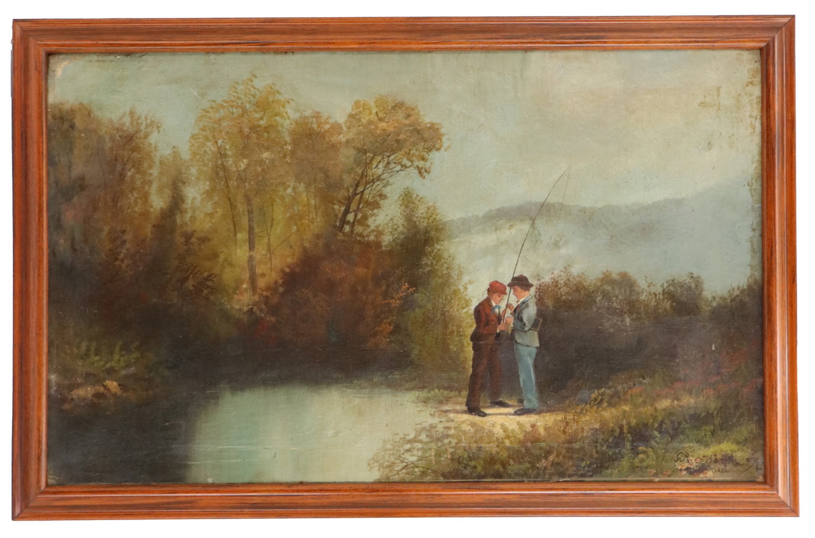 G. Richardson (19th Century) American, Oil on Canvas Landscape with Fisherman (1 of 17)