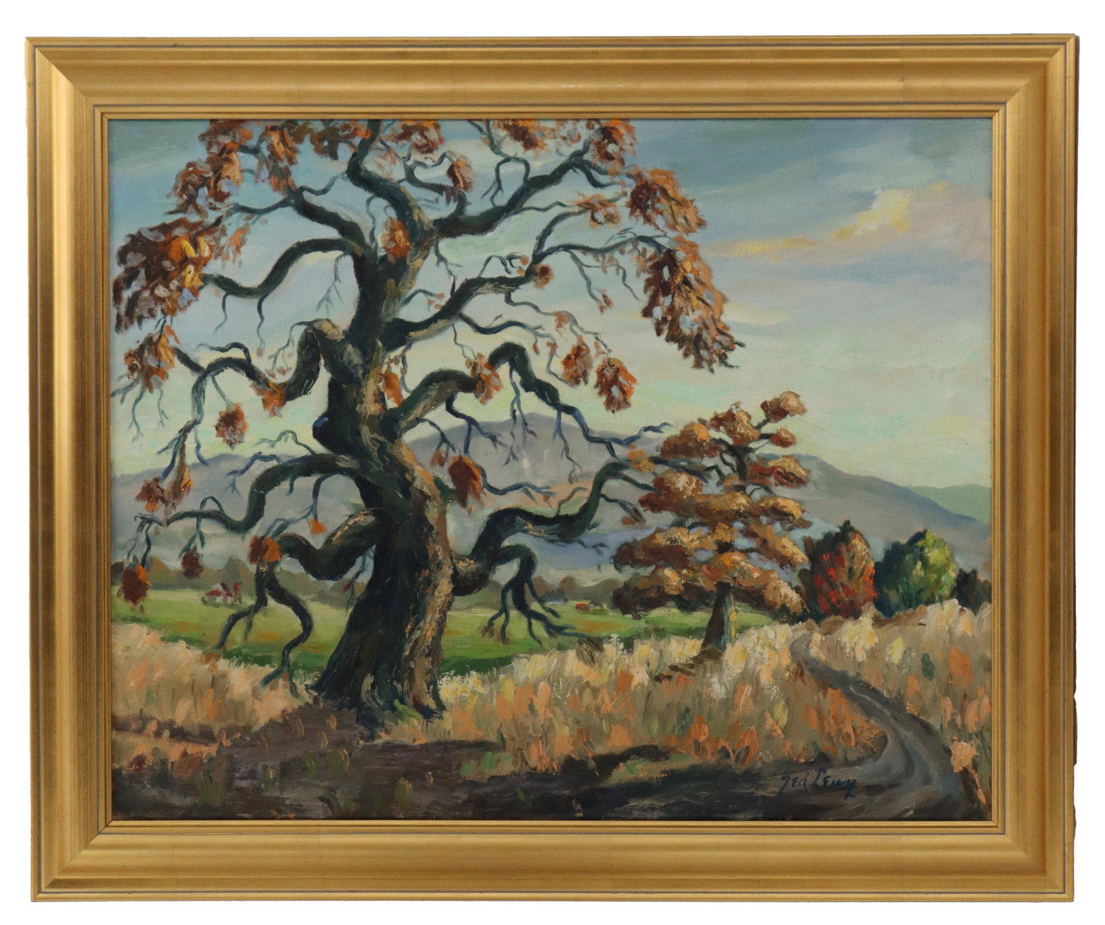 Ted Lewy (1912-1963) American, Oil on Canvas, California Landscape with Oak Trees in Fall (1 of 7)