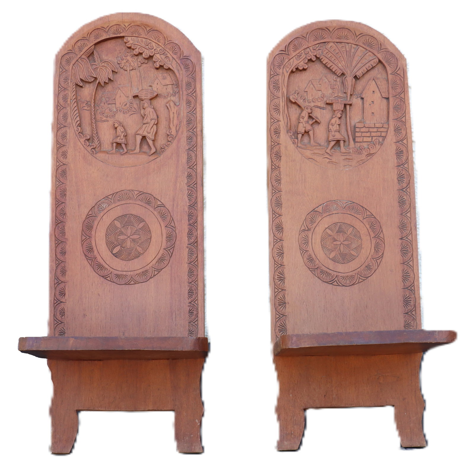 Pair Polynesian Wooden Palaver or Birthing Chairs (1 of 15)