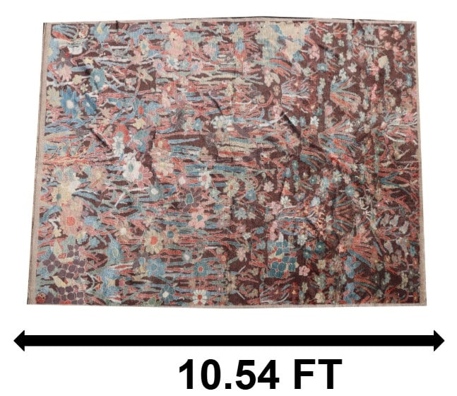 Very Large Chinese Made Abstract Floral Design Wool Carpet: Very Large Chinese Made Abstract Floral Design Wool Carpet. Made to emulate Turkish Oushak tribal rugs in its color scheme and use of floral motifs, the small yin yang symbol (Taijitu) in one corner i