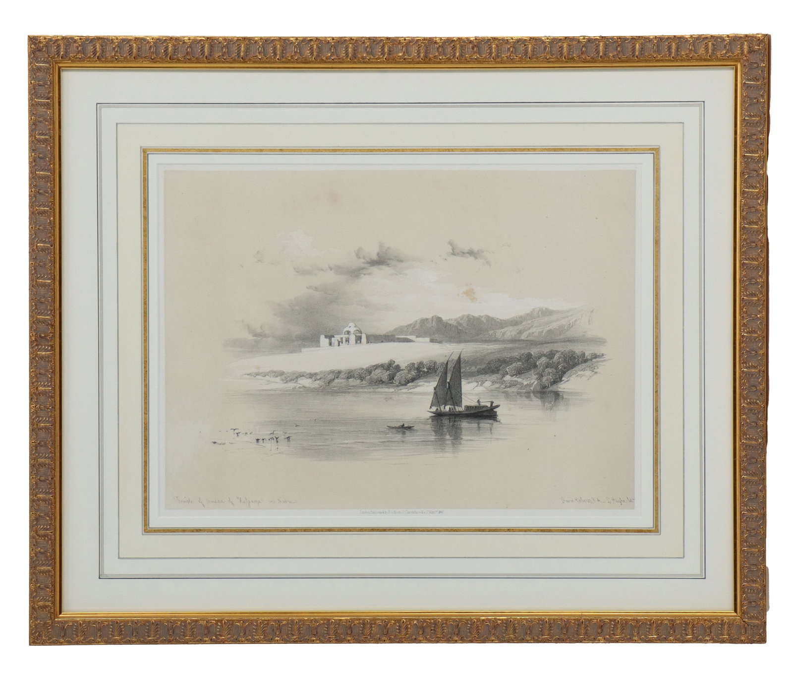 David Roberts (1796-1864) Scottish, Nubian Landscape Lithograph: David Roberts (1796-1864) Scottish, Nubian Landscape Lithograph. Title: "Temple of Amada, at Hassaia, Nubia." The work is part of his monumental series "Views in the Holy Land