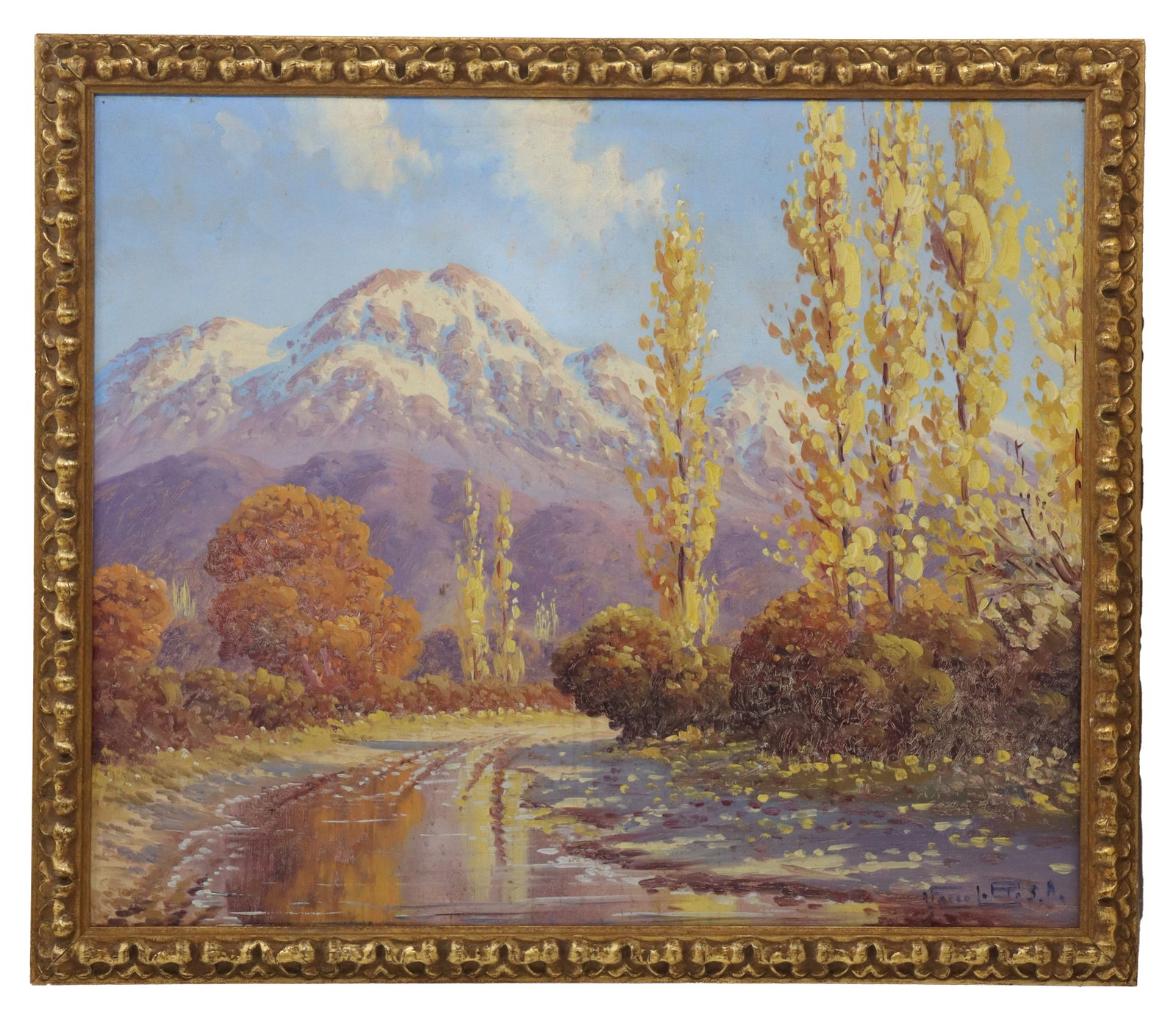 Alfredo Lobos Aranguiz (1890-1918) Chilean, Oil on Canvas Mountain Landscape: Alfredo Lobos Aranguiz (1890-1918) Chilean, Oil on Canvas Mountain Landscape. Signed lower right. Overall Size: 22 1/2 x 26 in. Sight Size: 19 1/2 x 23 in. 
