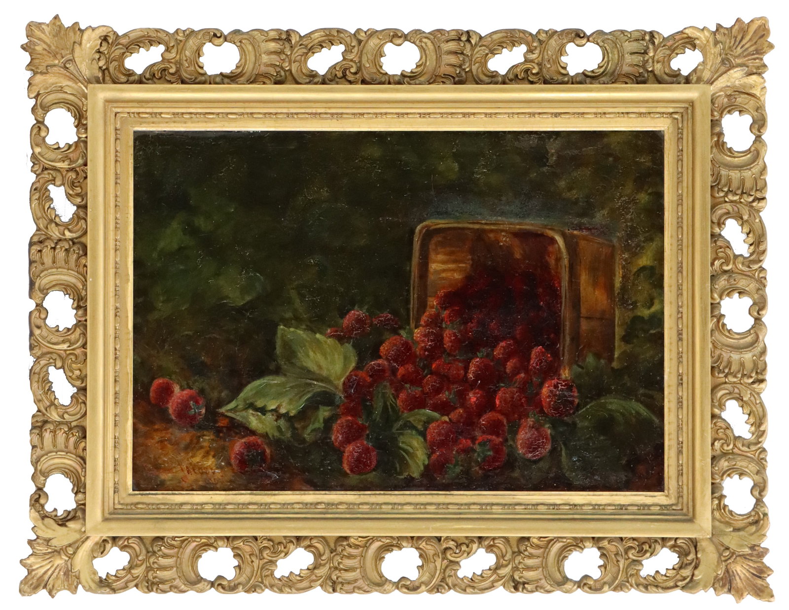 Antique American Still Life Painting, "A Basket of Strawberries": Antique American Still Life Painting, "A Basket of Strawberries". Oil on academy board in the original frame. Signed Edith Jacobs and dated 1905. Overall Size: 19 x 25 in. Sight