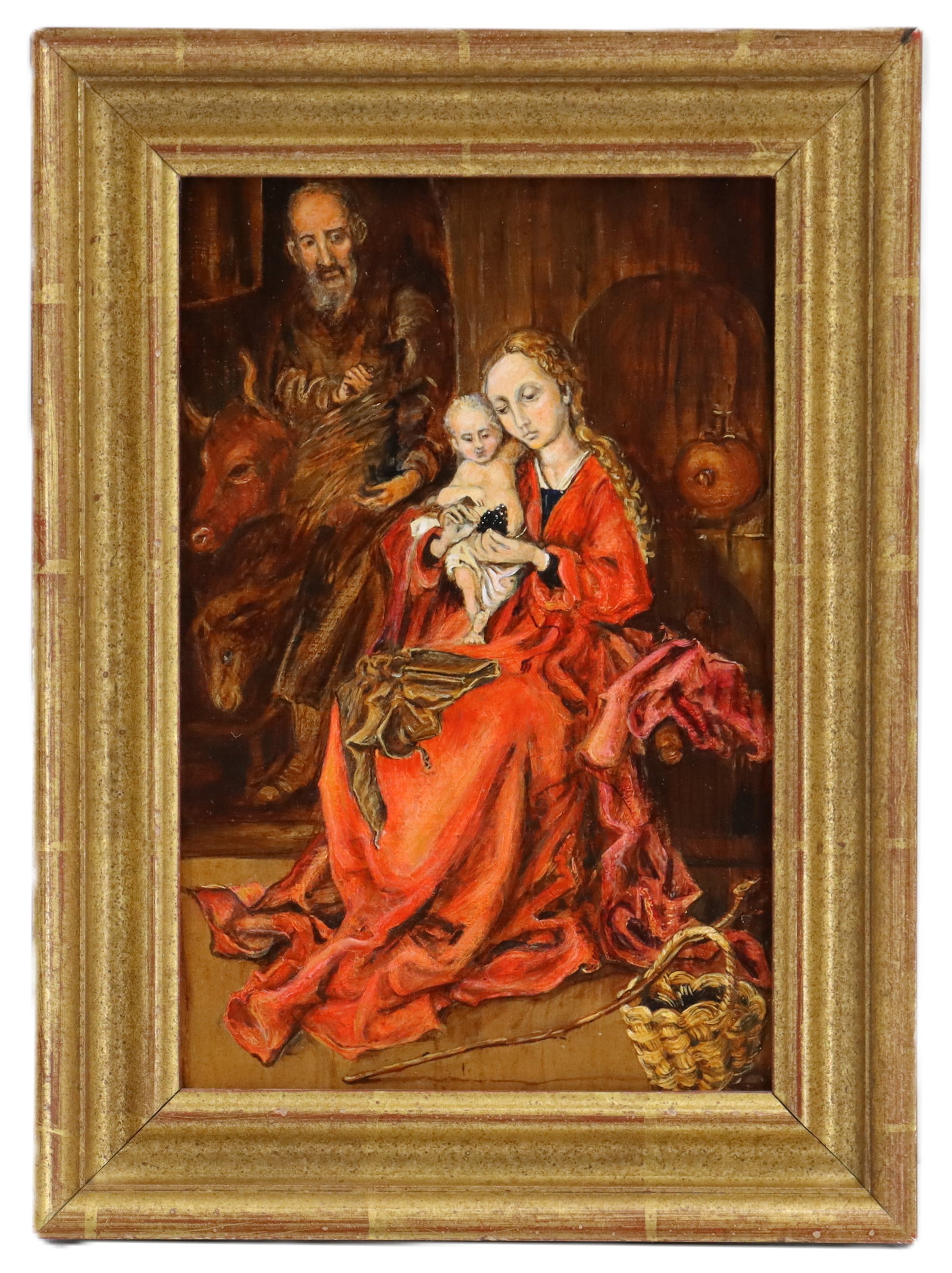 After Martin Schongauer (1448-1491), Oil on Board, "Holy Family": After Martin Schongauer (1448-1491), Oil on Board, "Holy Family". Unsigned. The original "Holy Family" was painted in 1458 by Schongauer and is now in the collection of the Kunsthi