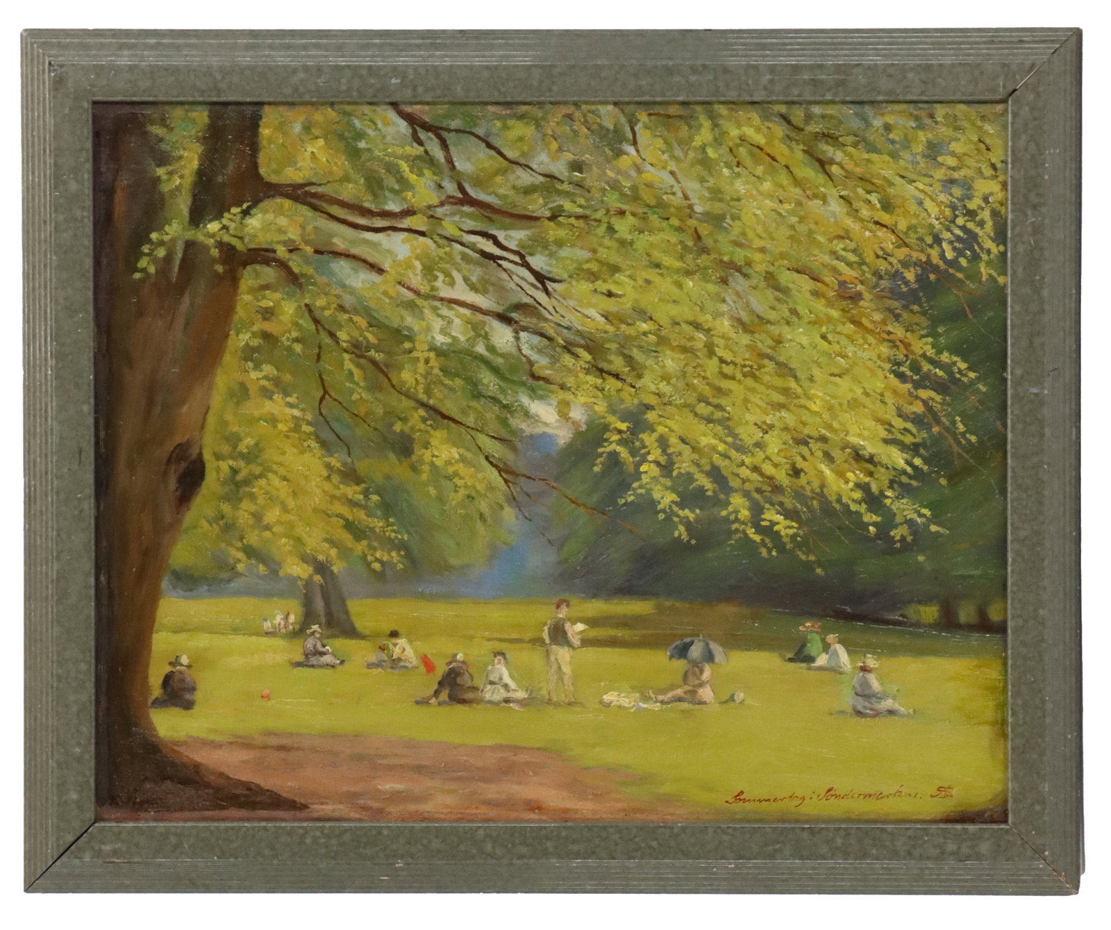 Niels Skovgaard (1858-1038) Danish, Oil on Canvas on Board Painting, "Summer Day in Sondermarken": Niels Skovgaard (1858-1038) Danish, Oil on Canvas on Board Painting, "Summer Day in Sondermarken". Signed with monogram and titled in Danish lower right. Overall Size: 22 1/2 x 2