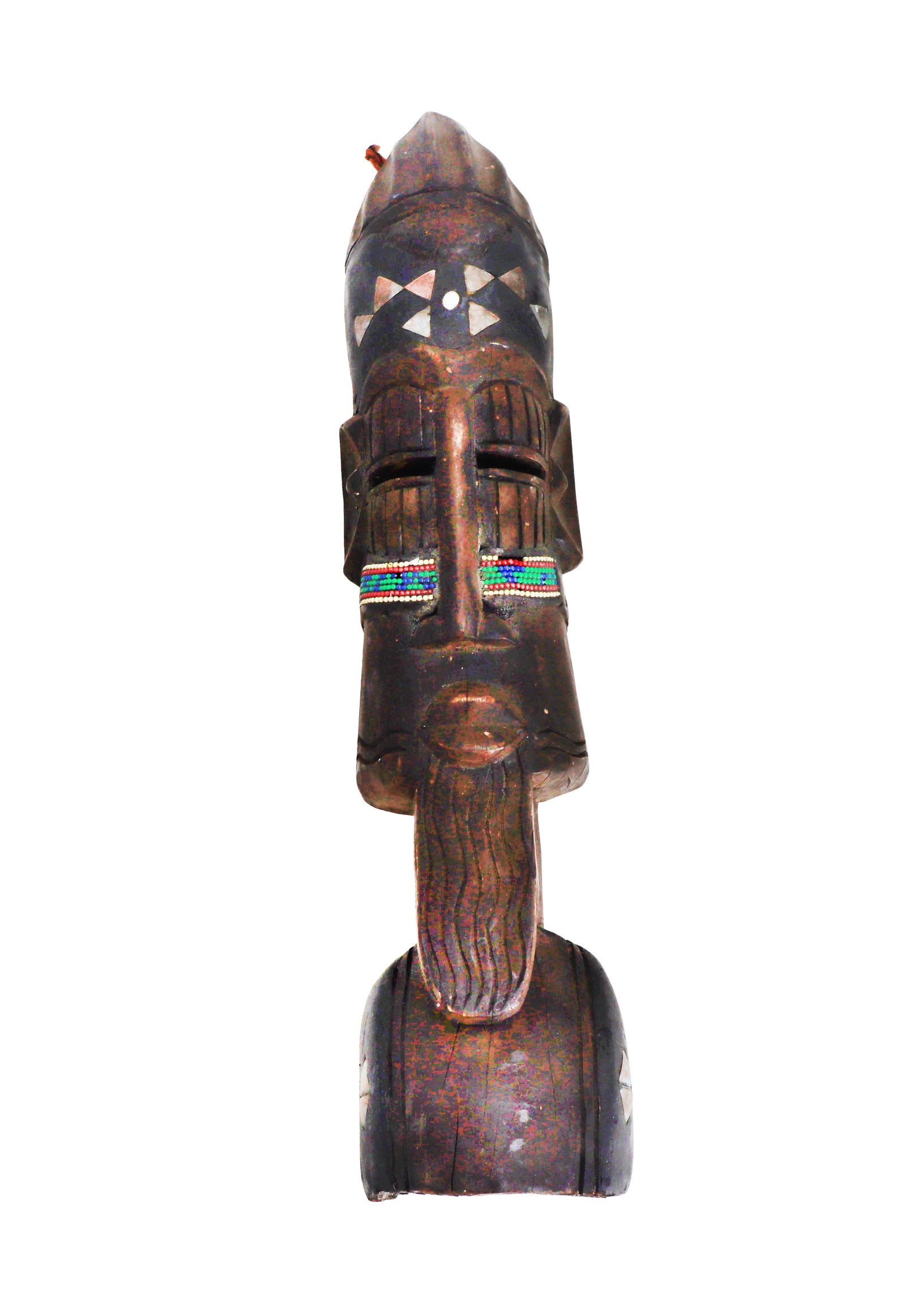 African Hand Carved Wood Mask with Beads (1 of 13)