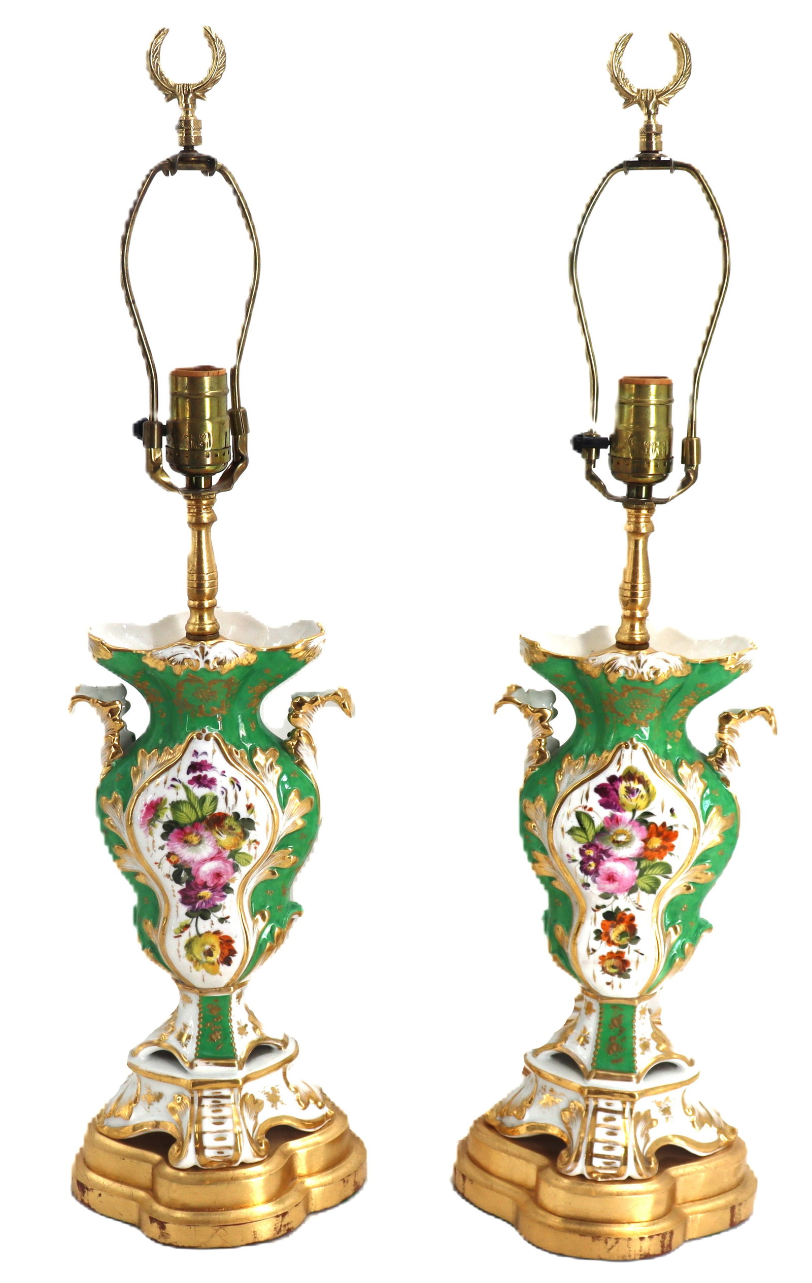 (2) Antique European Painted Porcelain Electrified Table Lamps (1 of 20)