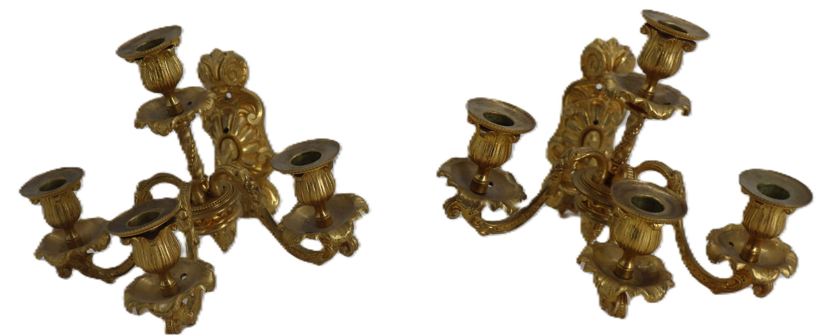 Antique Pair of French Rococo Style Wall-Mounted Gilt Bronze Candelabras (1 of 16)