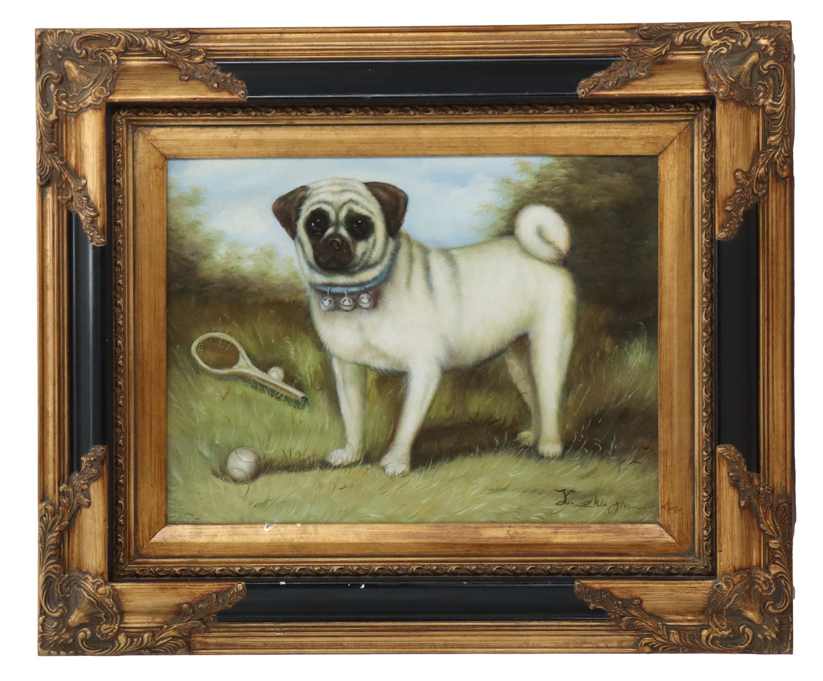 Oil on Canvas Painting of a Dog in a Landscape with Tennis Racket and Ball (1 of 10)