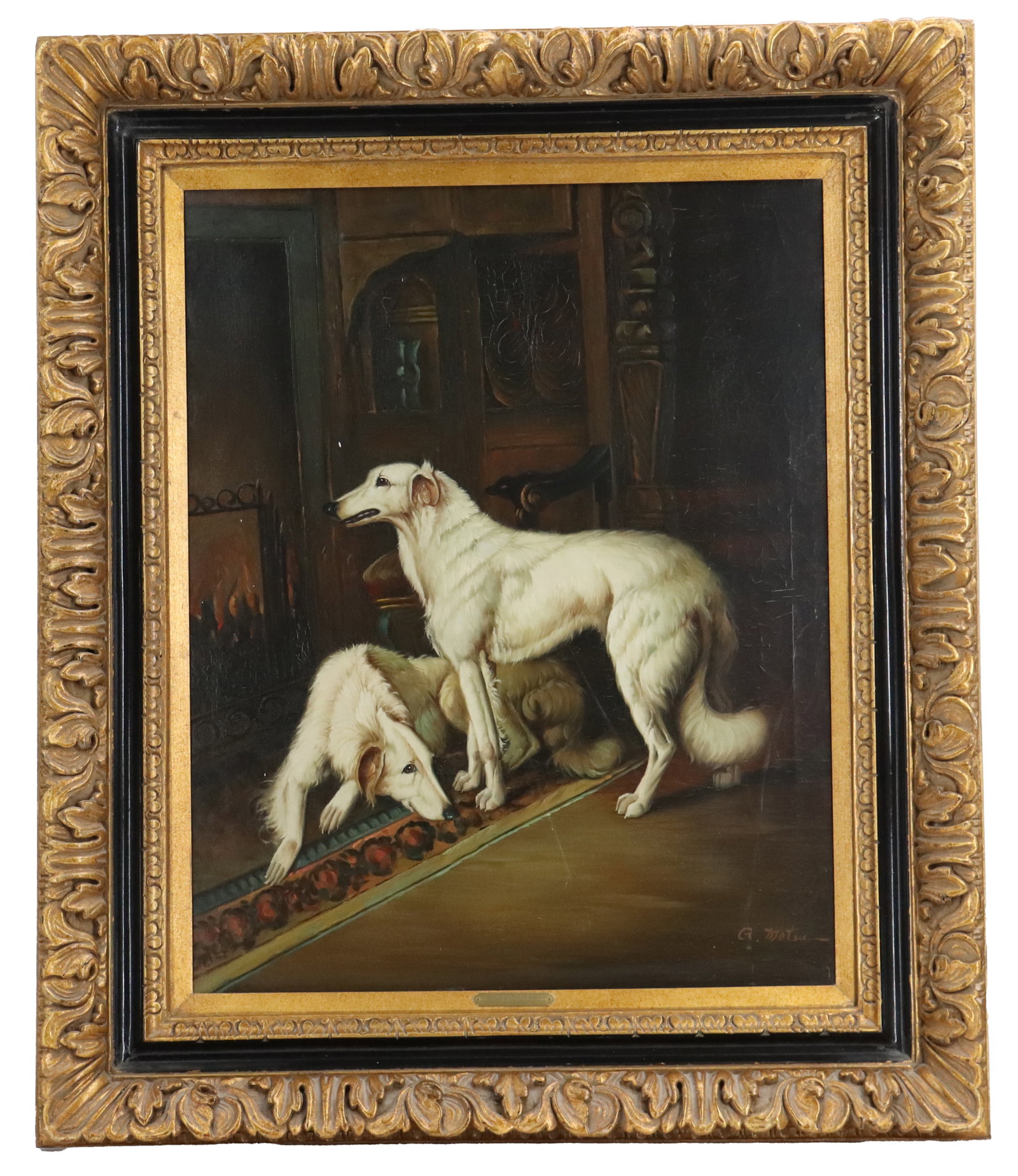 G. Metsu, Oil on Canvas Painting of Two Dogs, "Boris and Natasha" (1 of 13)