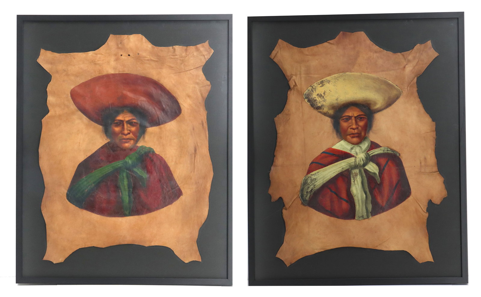 (2) Vintage Peruvian Oil on Leather Indigenous Quechua Portraits (1 of 19)