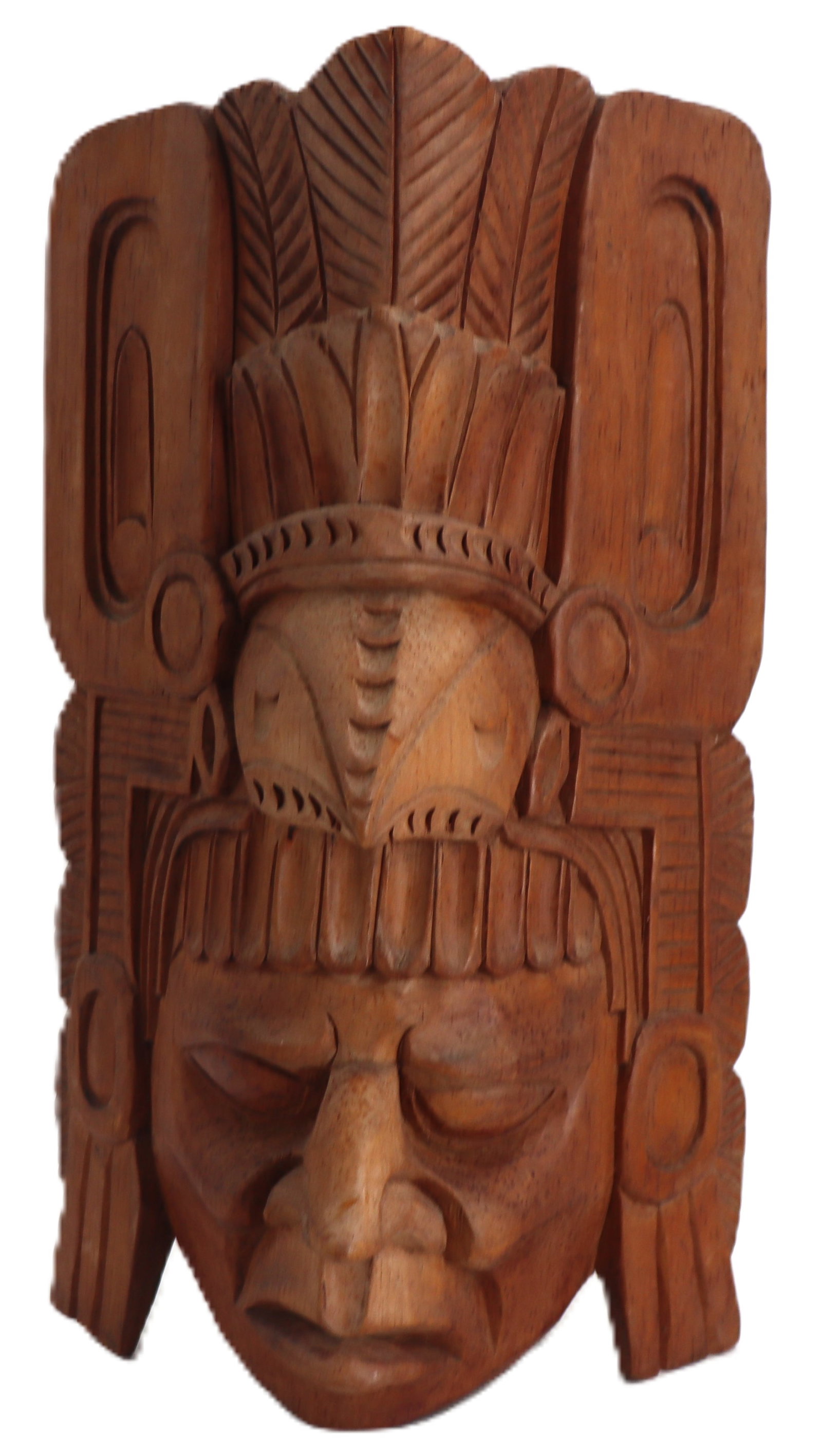 Mesoamerican-Inspired Carved Wooden Mask Decorative Wall Art Sculpture (1 of 13)