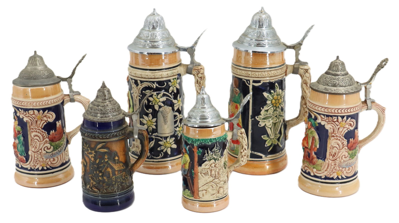 (6) Postwar German Porcelain and Pewter Lidded Steins of Various Sizes (1 of 20)