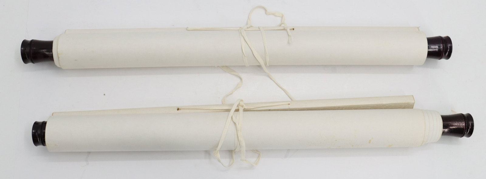 (2) Chinese Silk Scrolls with Print Inserts - 14