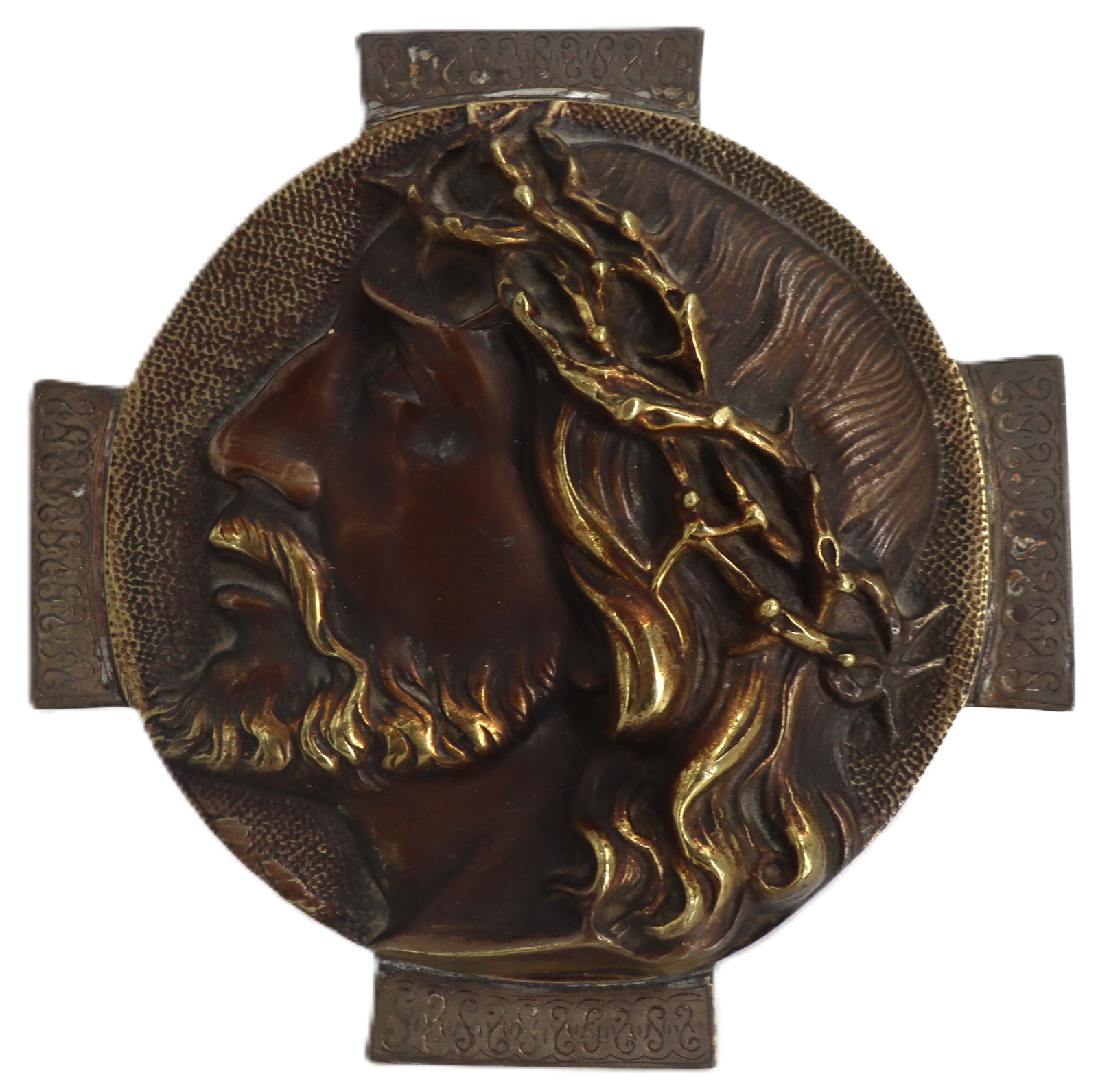 French Art Deco Bronze Plaque of Jesus With the Crown of Thorns (1 of 15)