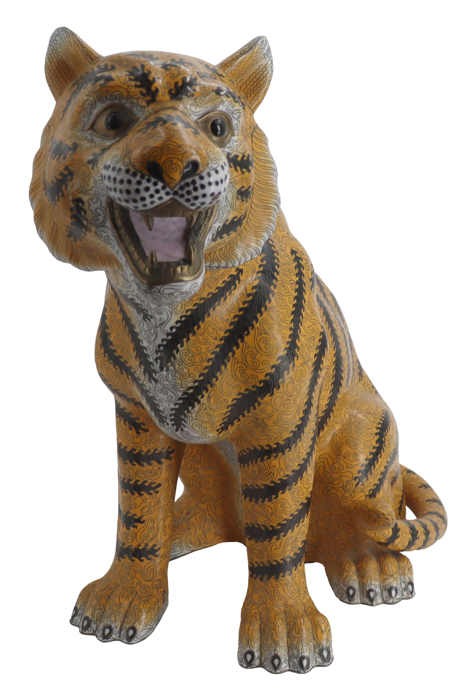 Large Chinese Cloisonne Enamel Model Of A Seated Tiger (1 of 19)