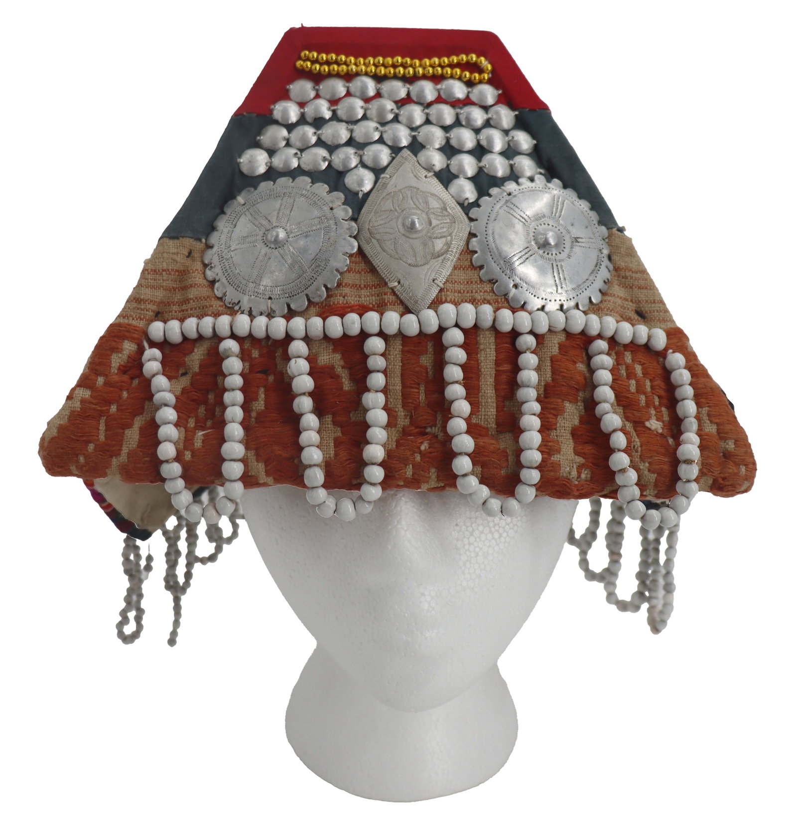 Thai Akha Hill Tribe Elaborate Beaded Hat With Silvered Metal Decorations (1 of 15)