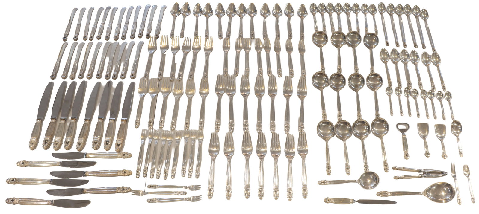 (143) Piece Georg Jensen Acorn Pattern Sterling Silver Flatware Set - Gross 146.030 ozt. (1 of 17)