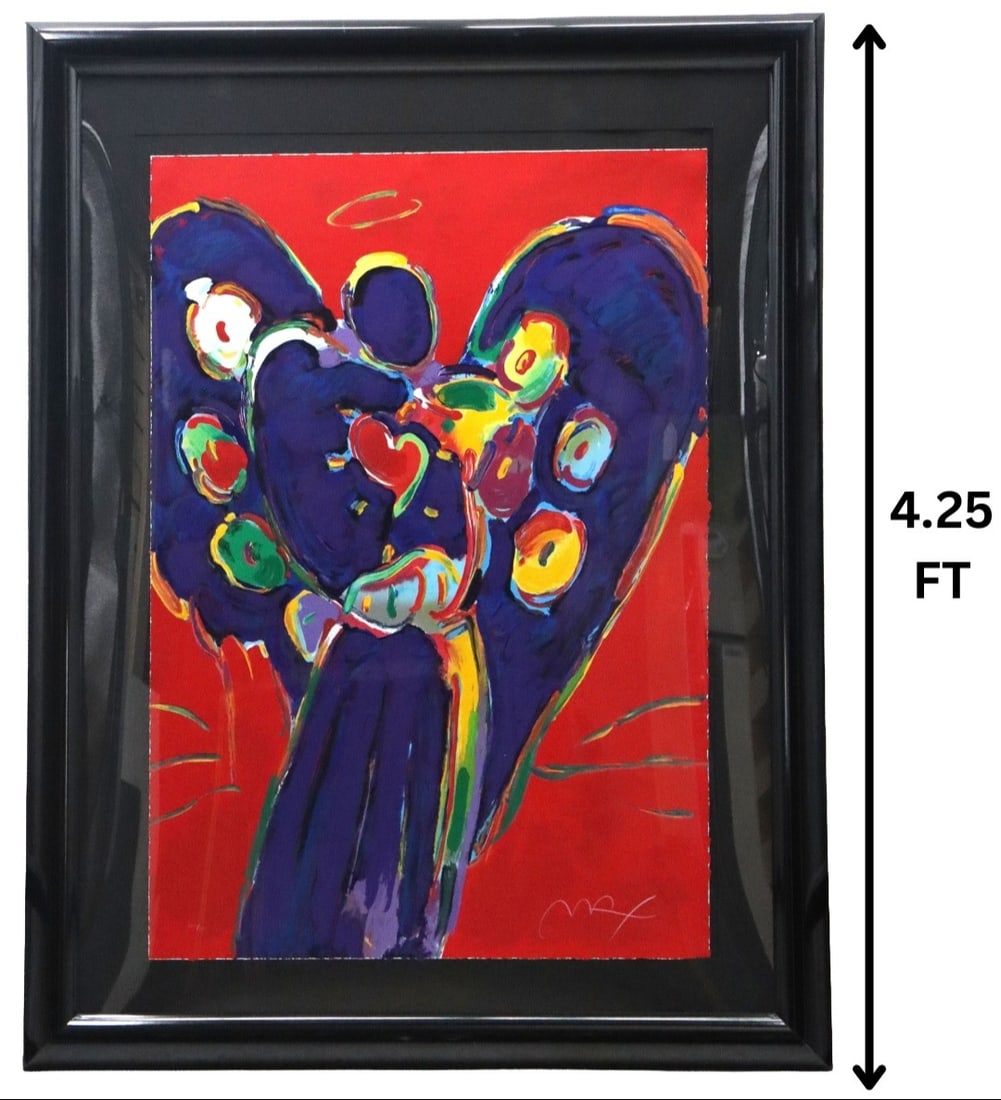Peter Max (Born 1937) American, "Angel with Heart on Red" Silk Screen Print (1 of 15)