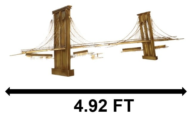 Curtis Jere Mid-Century Modern Bronze Bridge Wall Art: Curtis Jere Mid-Century Modern Bronze Bridge Wall Art. Large Mid-Century Modern metal wall sculpture measuring over 4 feet wide, depicting a nautical scene with brass sailboats, a dock structure, and 