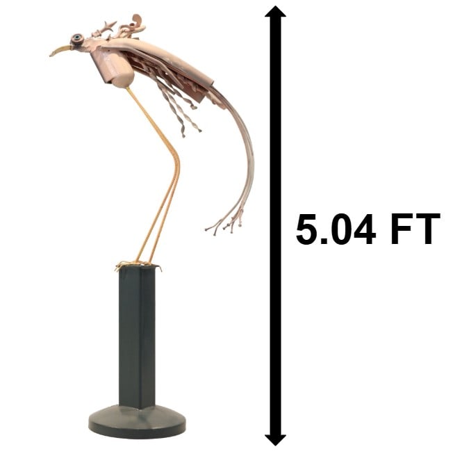 "Recycled Parts" Tall Rebar and Metal Welded Assemblage Bird Sculpture on Stand (1 of 20)