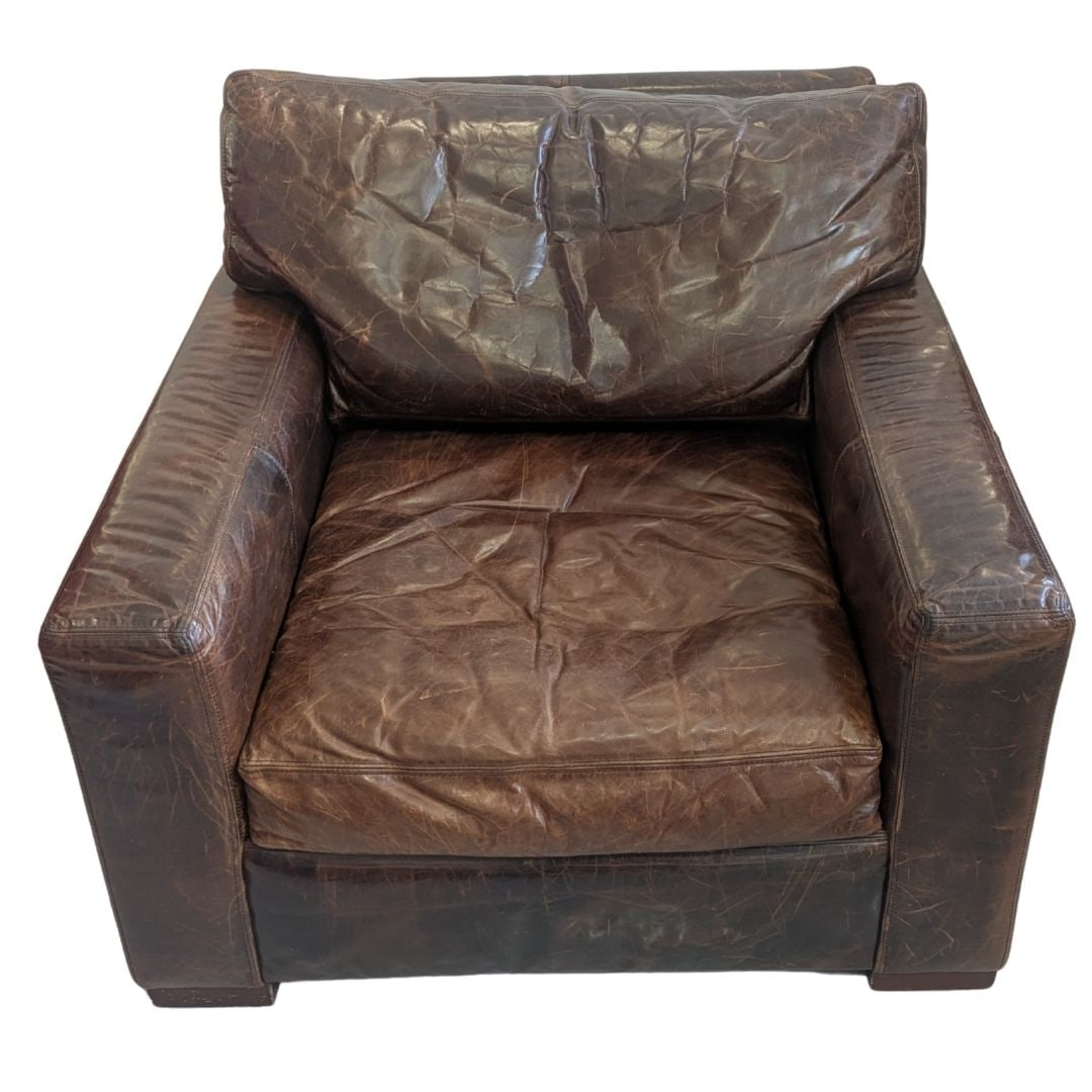 Restoration Hardware Maxwell Distressed Leather Luxe Chair (1 of 13)