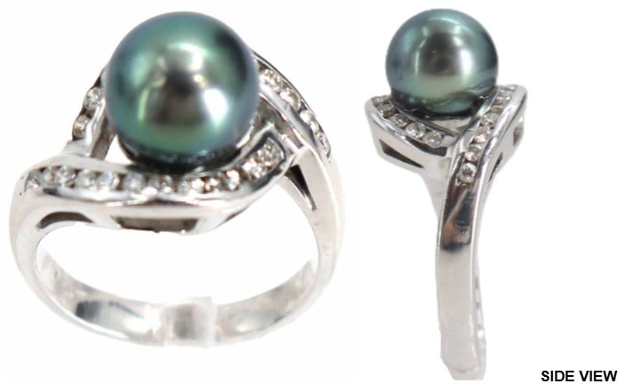 18k White Gold and Blue Pearl Ring - Gross 7.7 g. (1 of 11)