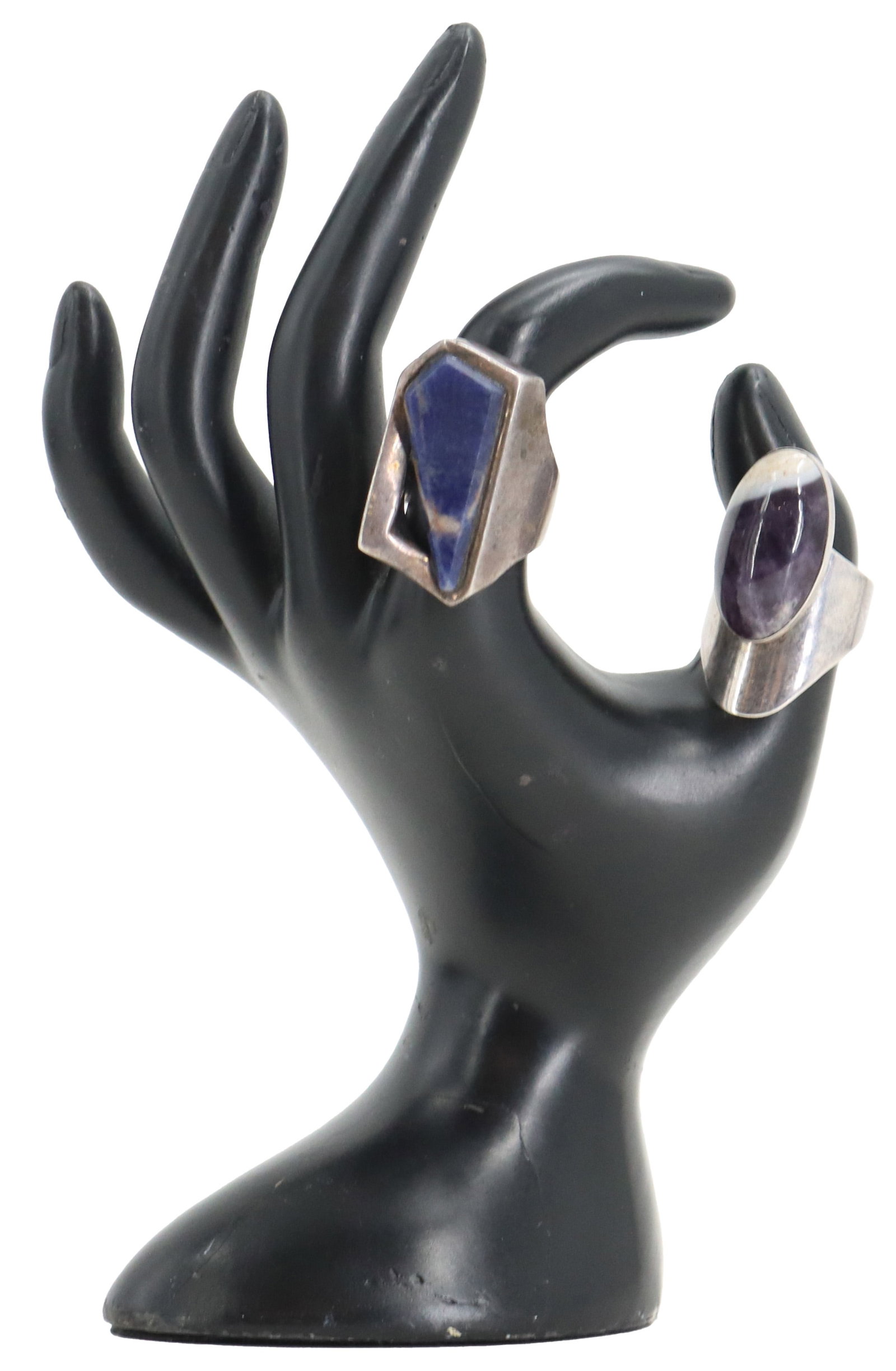 (2) Mexican Sterling Silver and Large Natural Stone Rings - Gross 1.070 ozt. (1 of 20)
