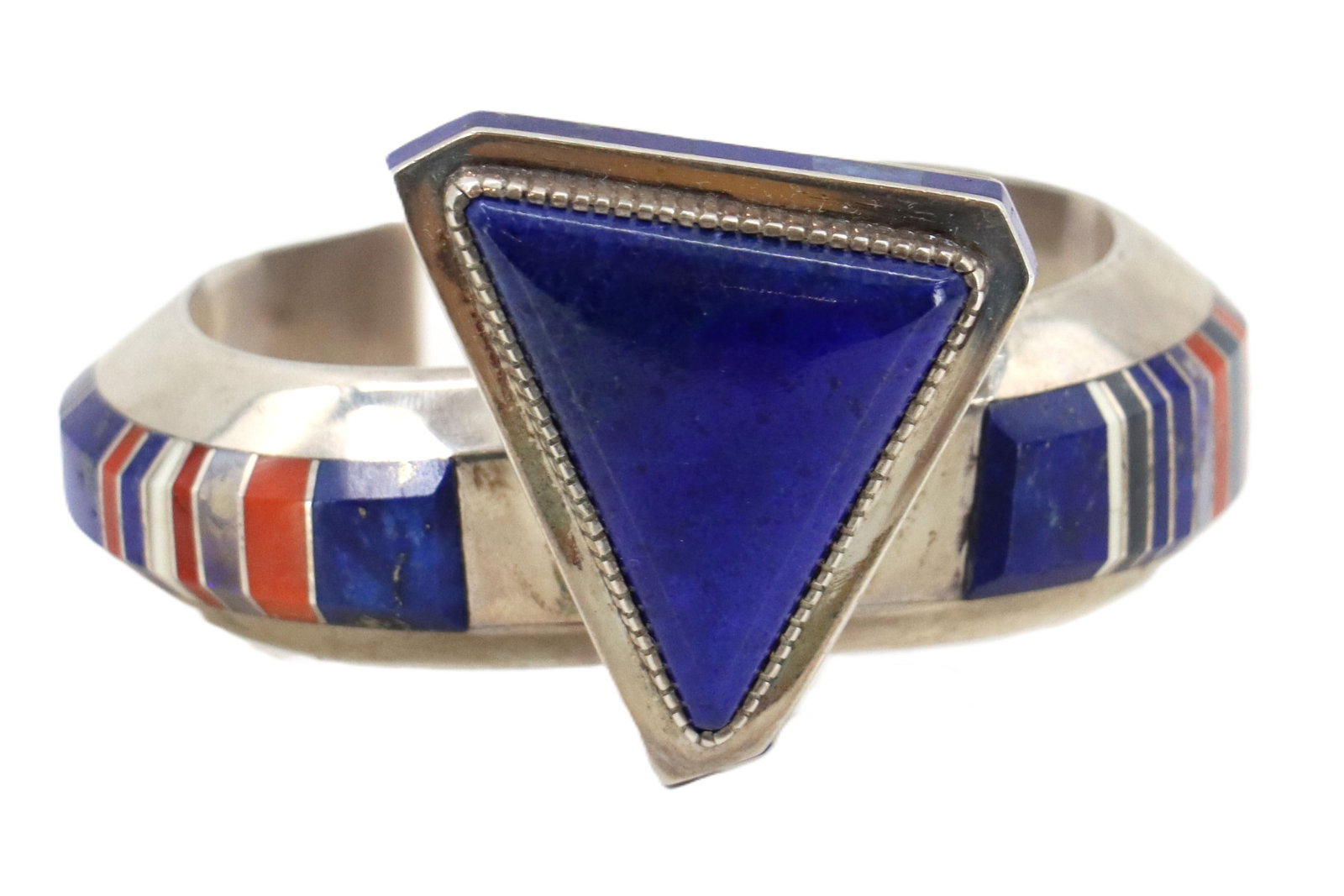 Gibson Nez, Navajo, Sterling Silver, Lapis, Coral, and Hardstone Cuff Bracelet - Gross 3.945 ozt. (1 of 12)