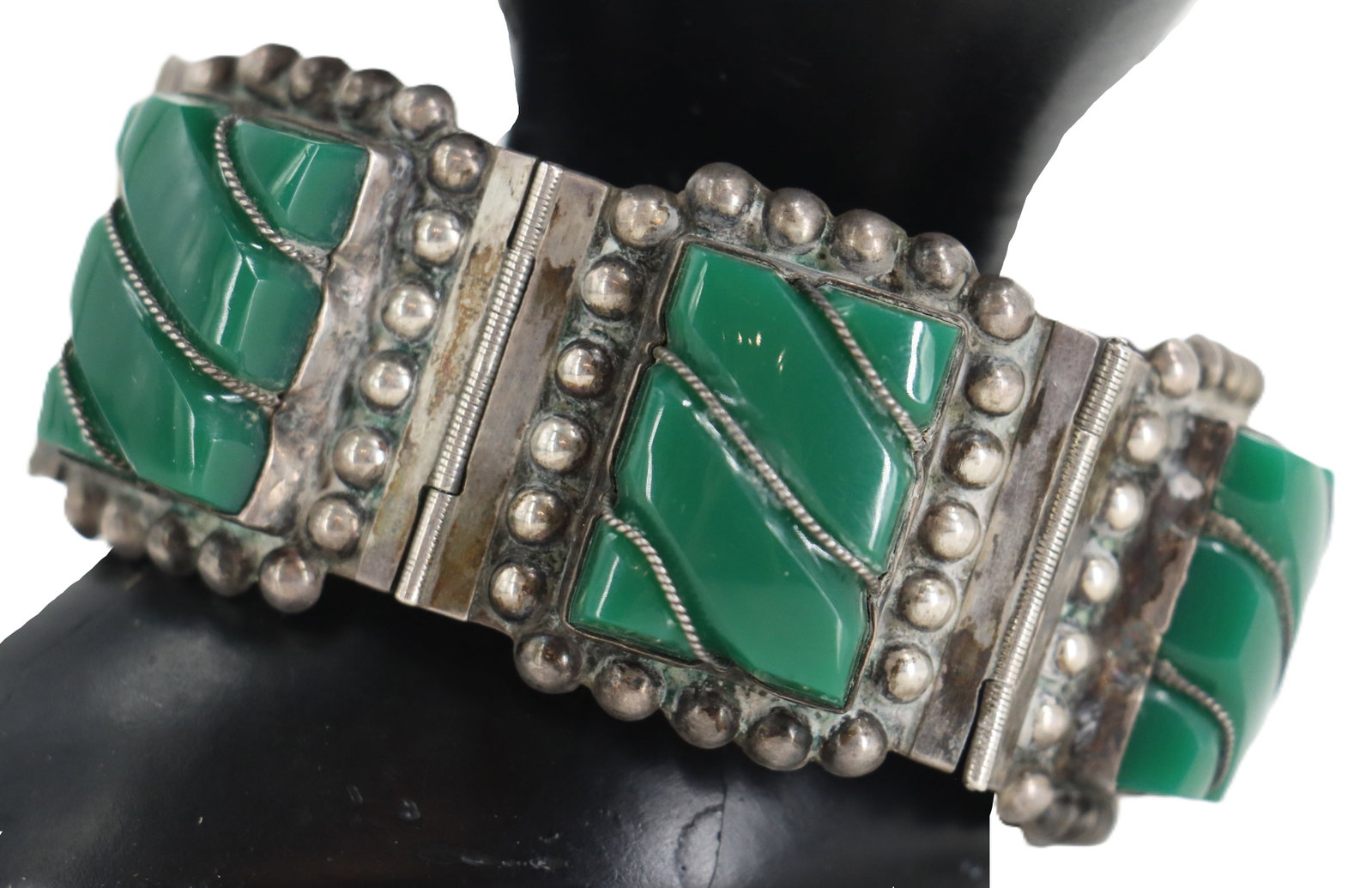 Marked Mexican 925 Bracelet With Green Onyx - Gross 2.430 ozt. (1 of 17)