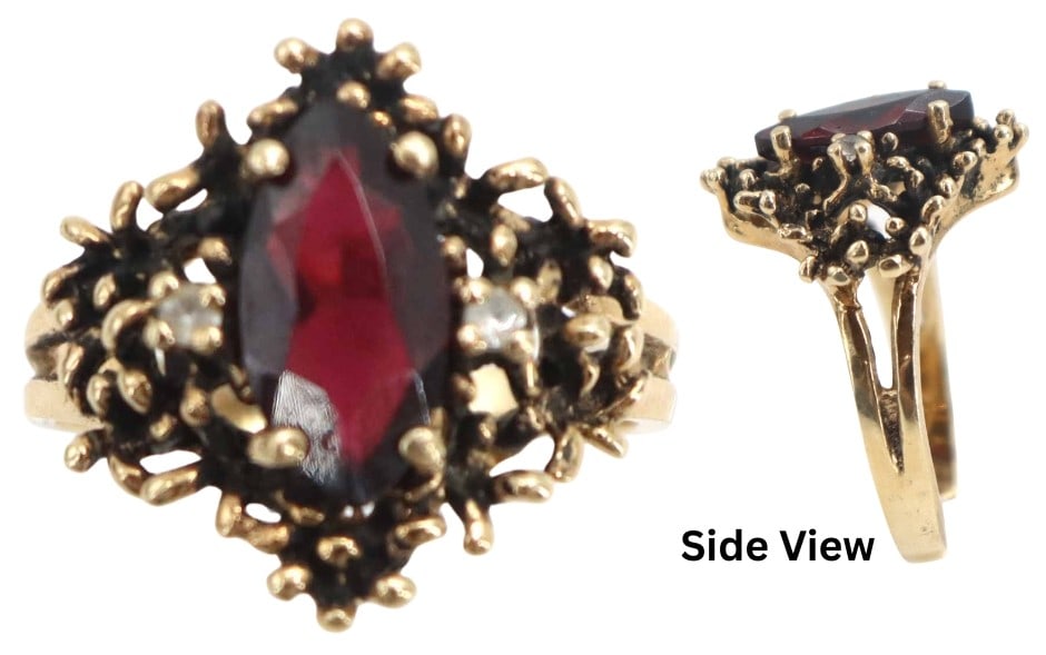 14k Gold, Garnet, and Diamond Ring - Gross 6.5 g. (1 of 10)