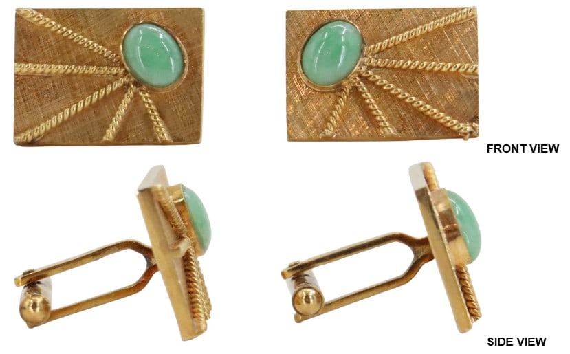 Pair of 14k Gold and Turquoise Cufflinks - Gross 10.1 g. (1 of 13)