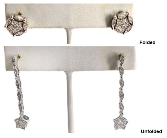 Pair of Convertible "Fold & Drop" 14k Gold and Diamond Star Earrings - Gross 4.6 g. (1 of 12)