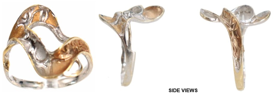 18k White and Yellow Gold Ring - 3.5 g.: 18k White and Yellow Gold Ring. Marked on inside. Abstract swirl design. Ring Size: 6.5 Weight: 2.2 dwt. 3.5 g. 