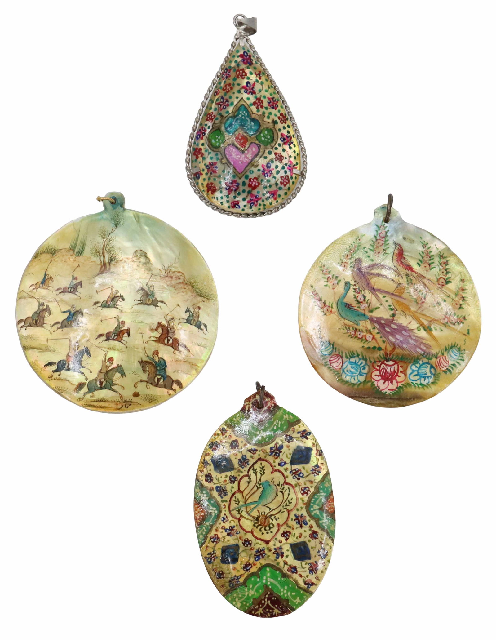 (4) Hand Painted Mother of Pearl Pendants (1 of 9)