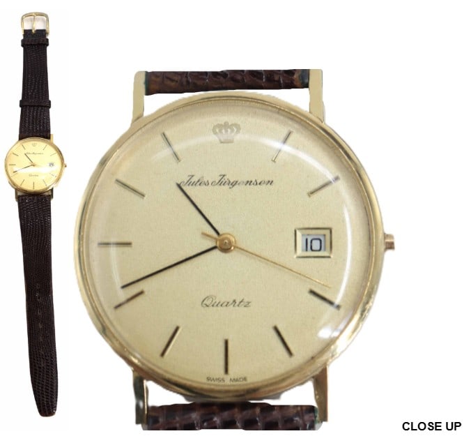 Swiss Jules Jurgensen 14k Gold Case Wrist Watch with Leather Band - Gross 21.9 g. (1 of 14)