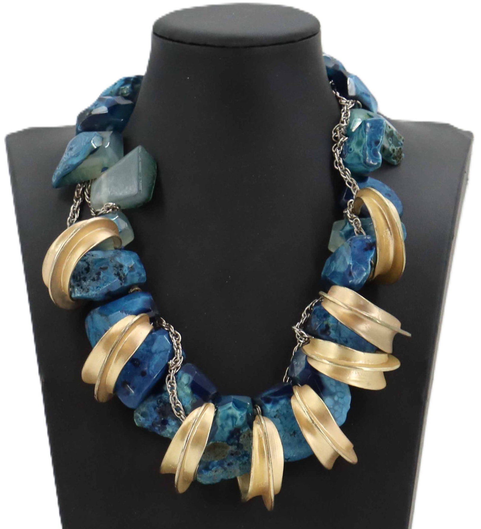 Striking Blue Stone and Gold Toned Statement Necklace (1 of 11)