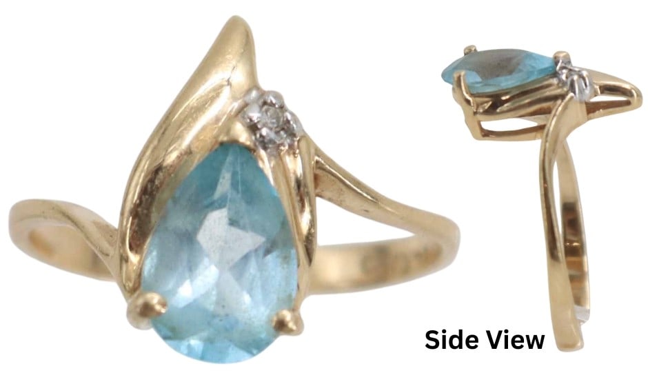 14k Yellow Gold, Blue Topaz, and Diamond Ring - Gross 2.2 g. (1 of 11)