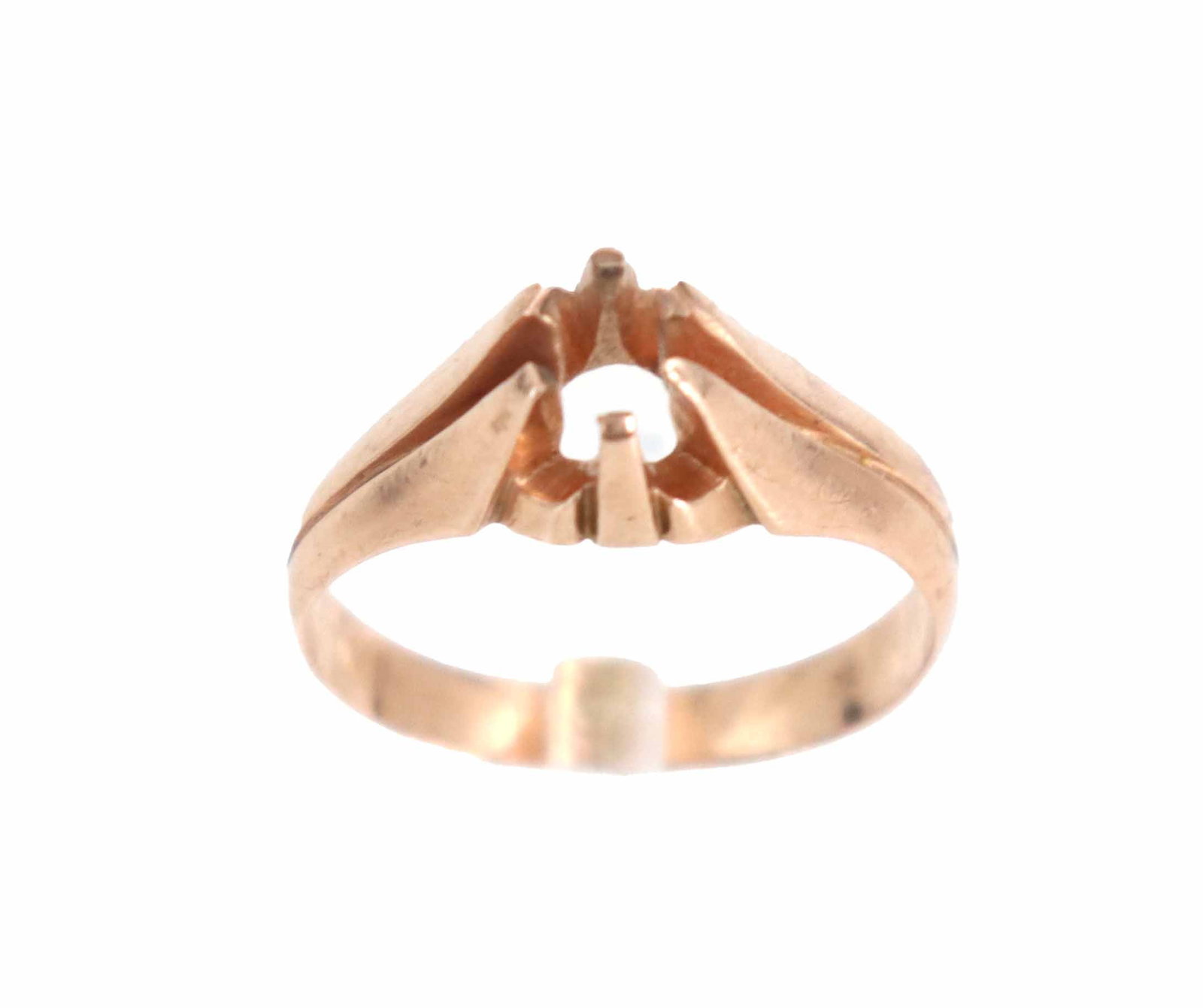 Tested 14k Yellow Gold Ring with Open Setting - 2.6 g.: Tested 14k Yellow Gold Ring with Open Setting - 2.6 g. 14k gold band ring featuring a central row of five shimmering, round-cut clear stones set in a slightly recessed channel. Size: 6.